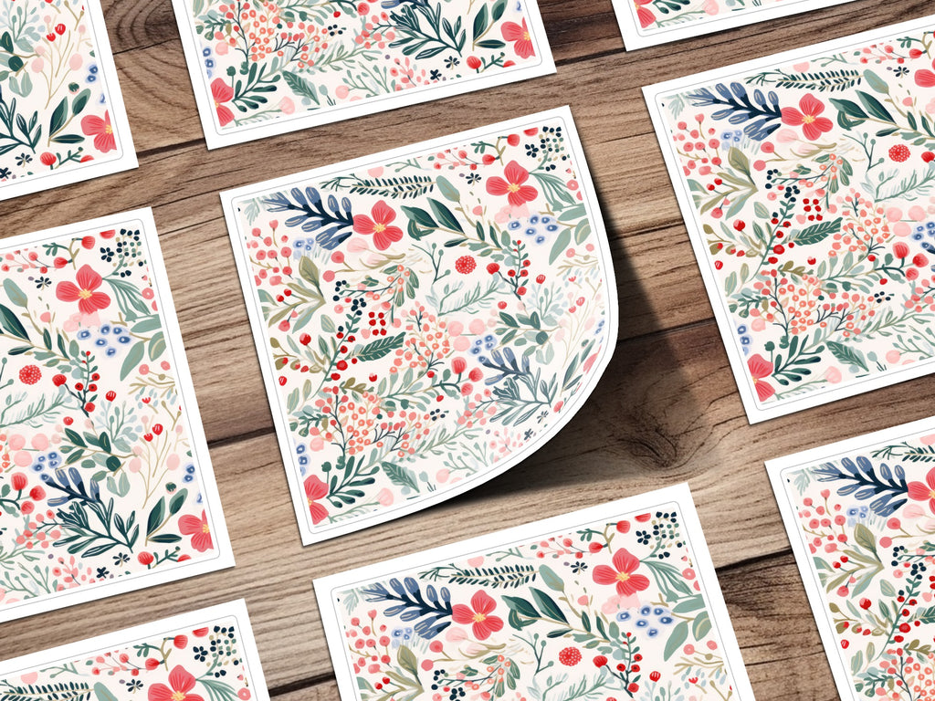 Colorful Floral Print Design on Wooden Background