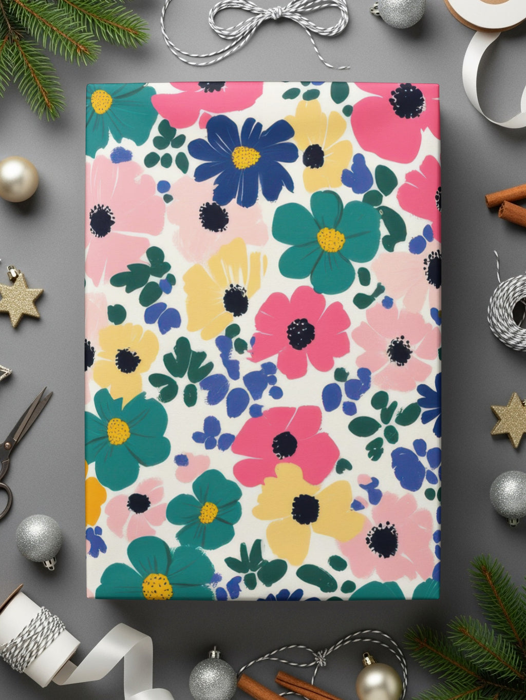 Colorful Floral Pattern Gift Wrap for Festive Occasions