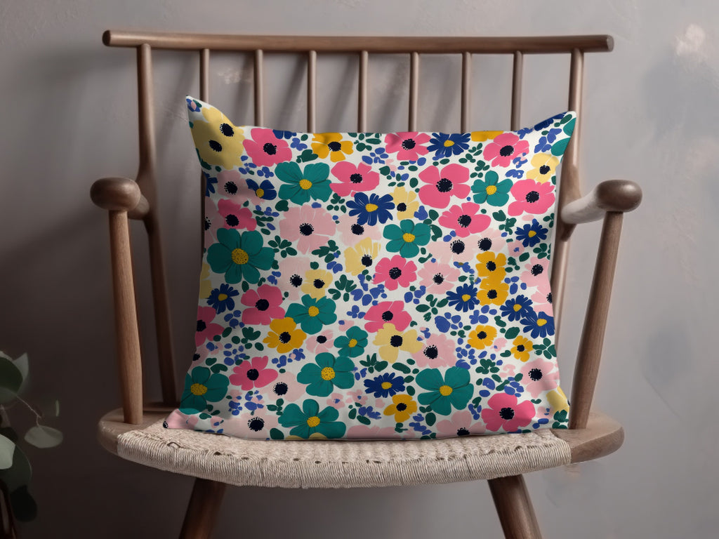 Colorful Floral Print Decorative Throw Pillow