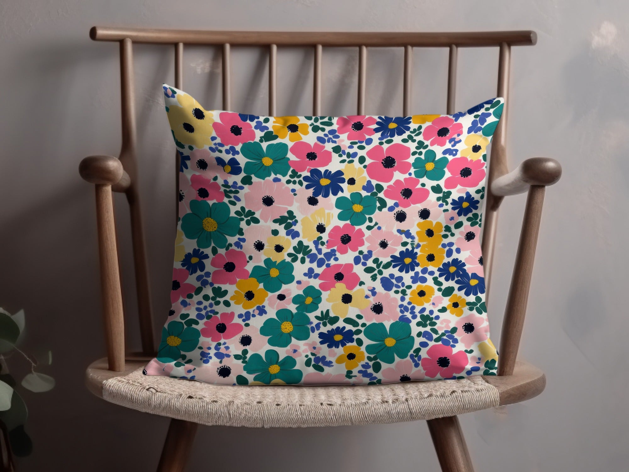 Colorful Floral Print Decorative Throw Pillow