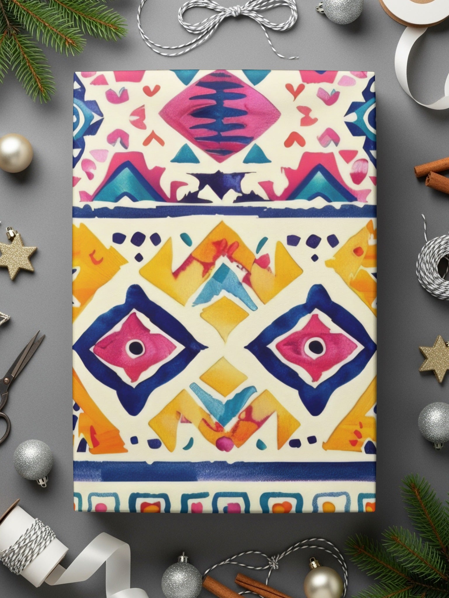 Bright Geometric Pattern Aztec Style Gift Wrap Paper