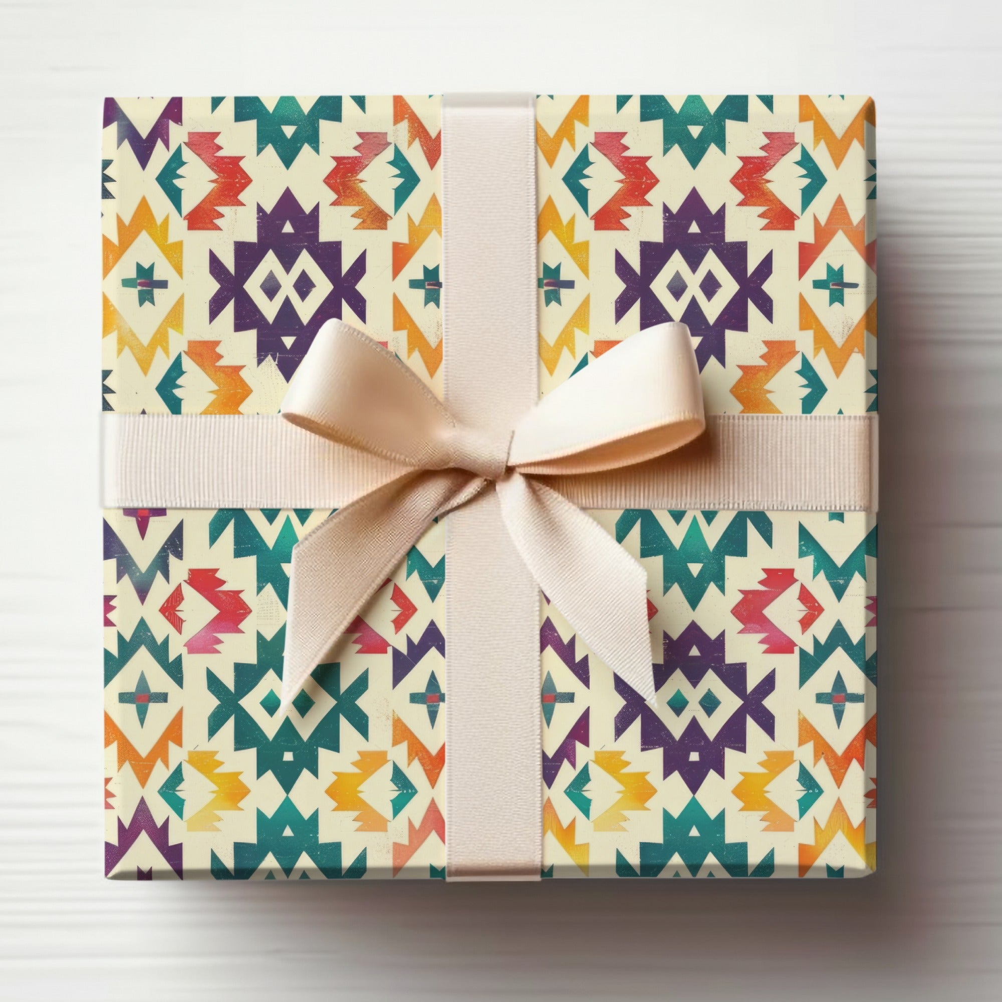 Colorful Geometric Pattern Gift Box with Ribbon