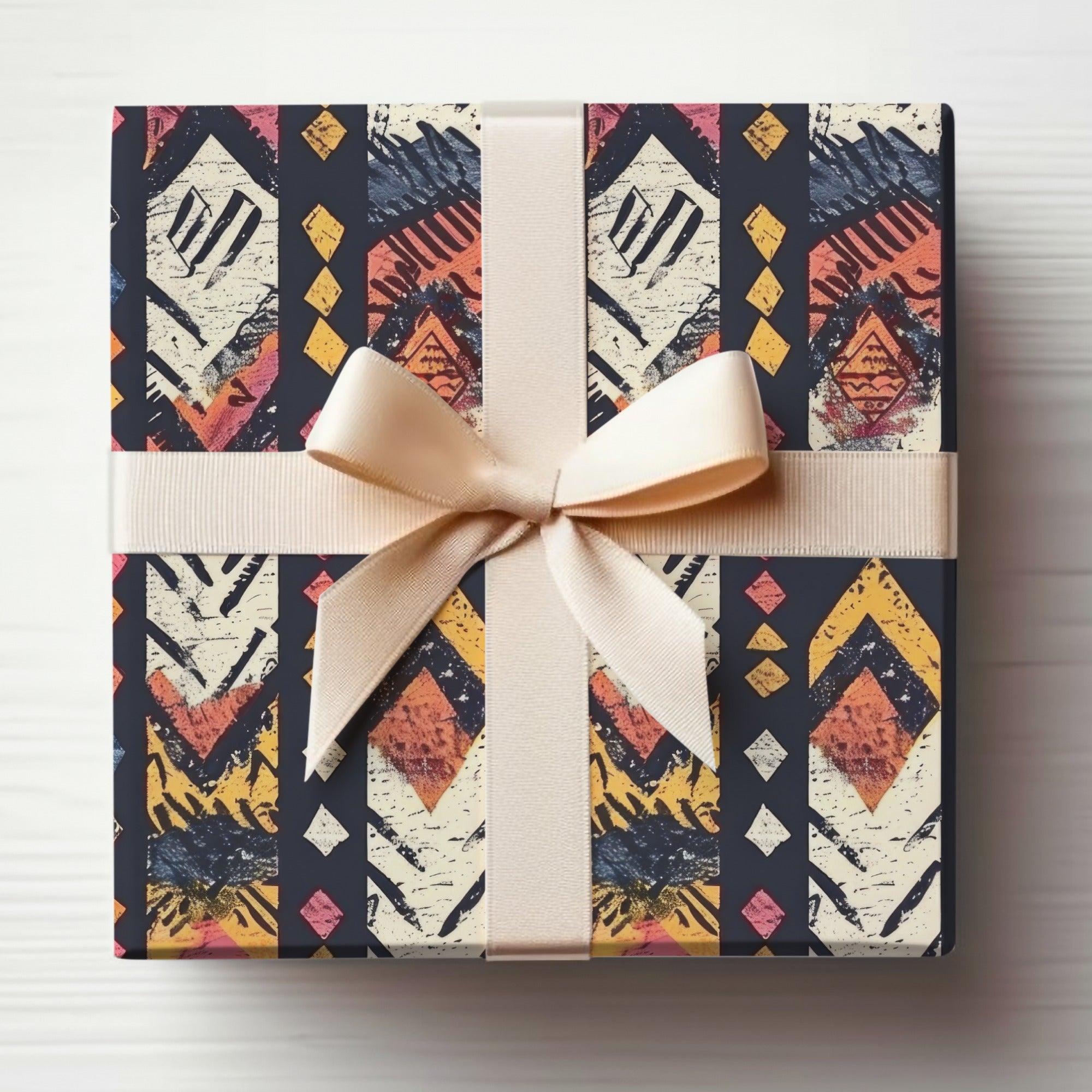 Vibrant Geometric Pattern Gift Box With Ribbon