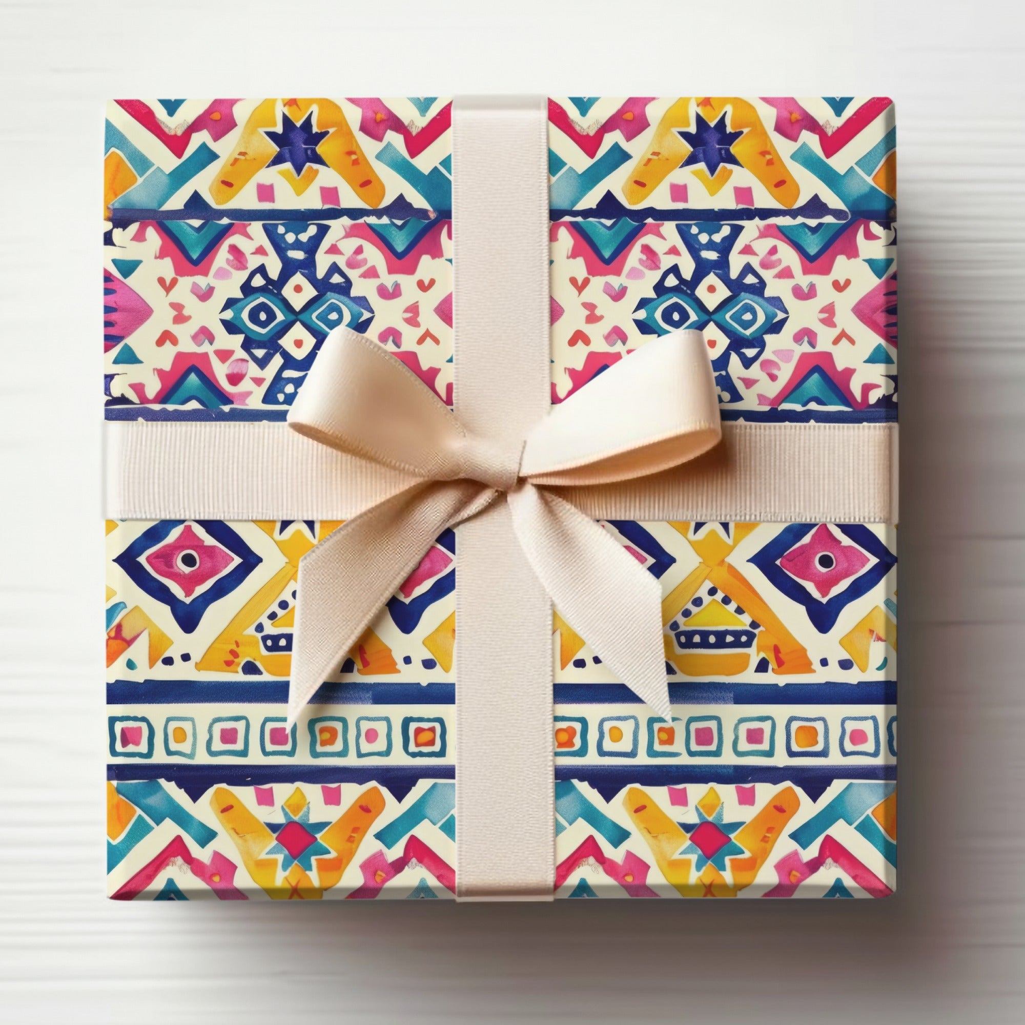 Colorful Geometric Pattern Gift Box with Bow Product