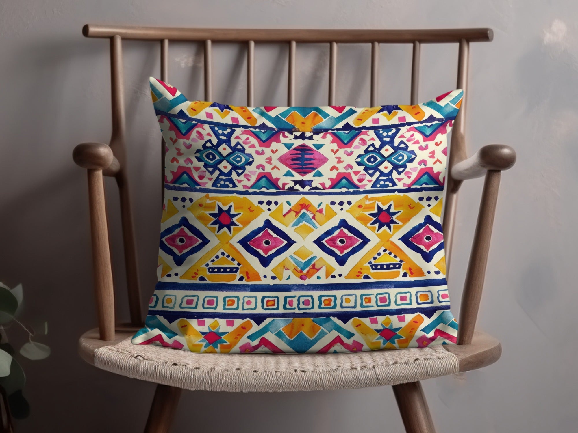 Vibrant Multicolor Geometric Design Throw Pillow