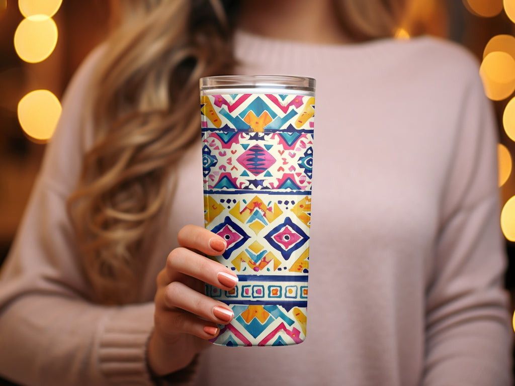 Vivid Geometric Aztec Print Tumbler for Trendy Beverages