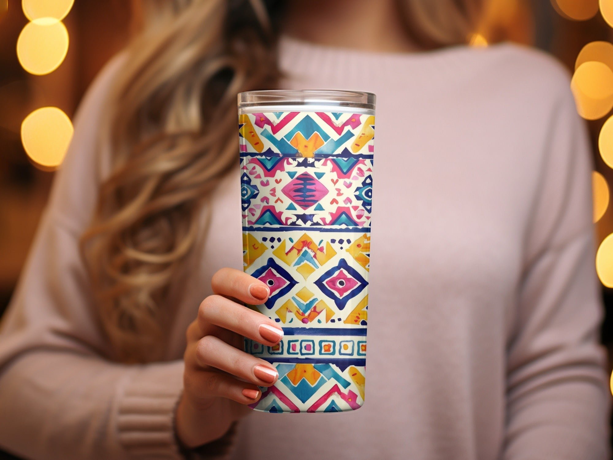 Vivid Geometric Aztec Print Tumbler for Trendy Beverages