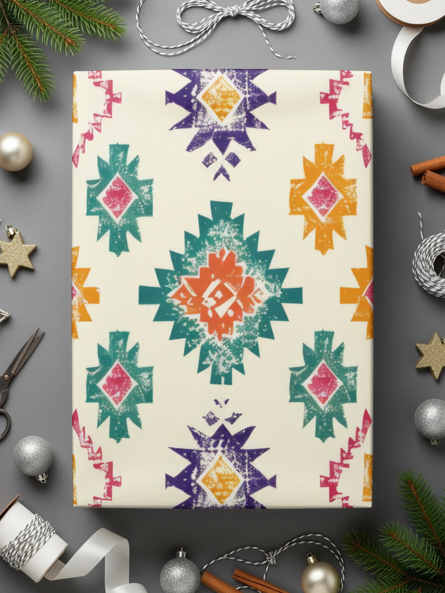 Festive Geometric Multicolor Pattern Wrapping Paper