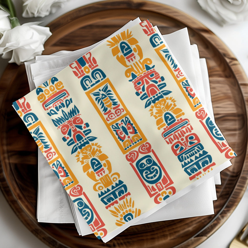 Colorful Tribal Totem Inspired Design Fabric Napkin