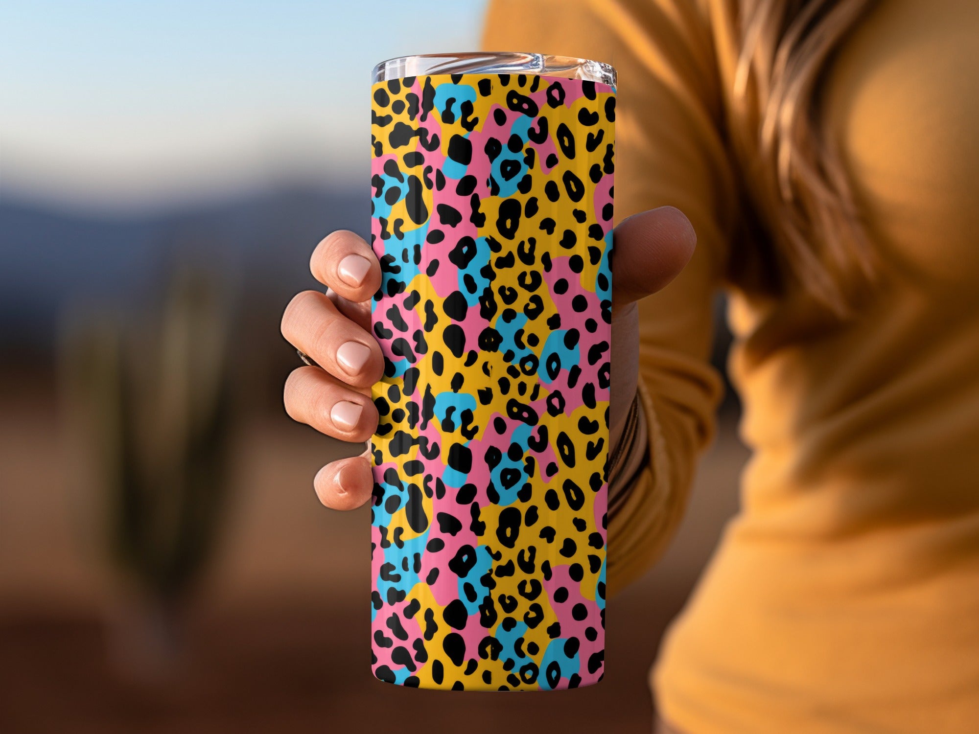Vibrant Colorful Leopard Print Travel Tumbler