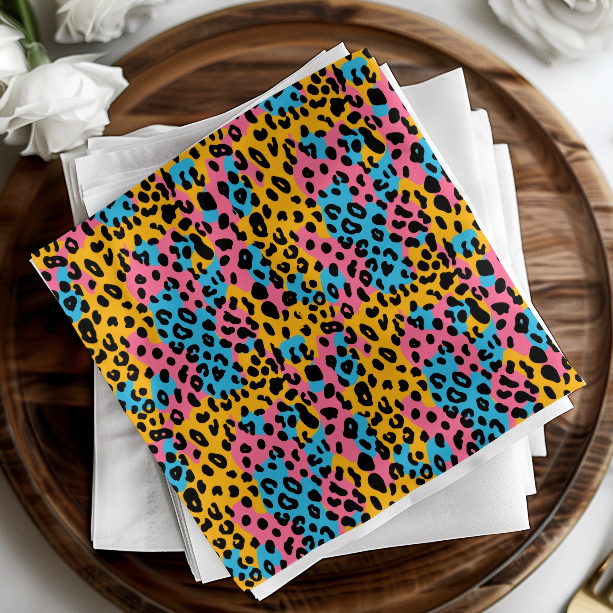 Bright Multicolor Leopard Animal Print Napkin Set Product