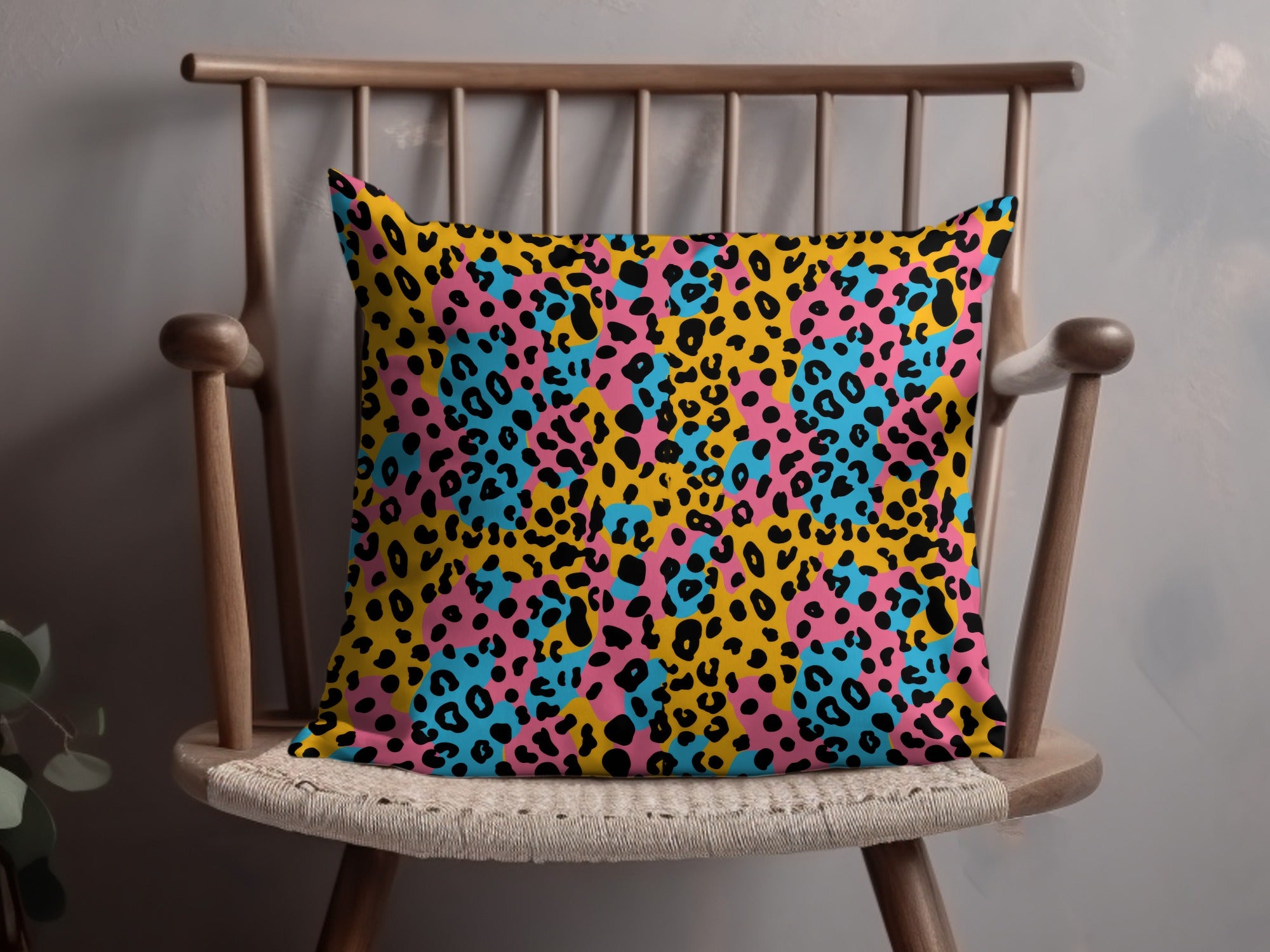 Vibrant Multicolored Leopard Print Decorative Pillow