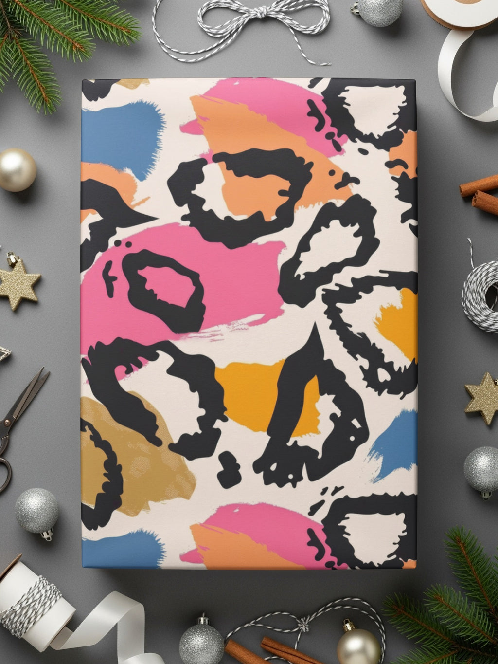 Colorful Abstract Leopard Print Holiday Wrapping Paper