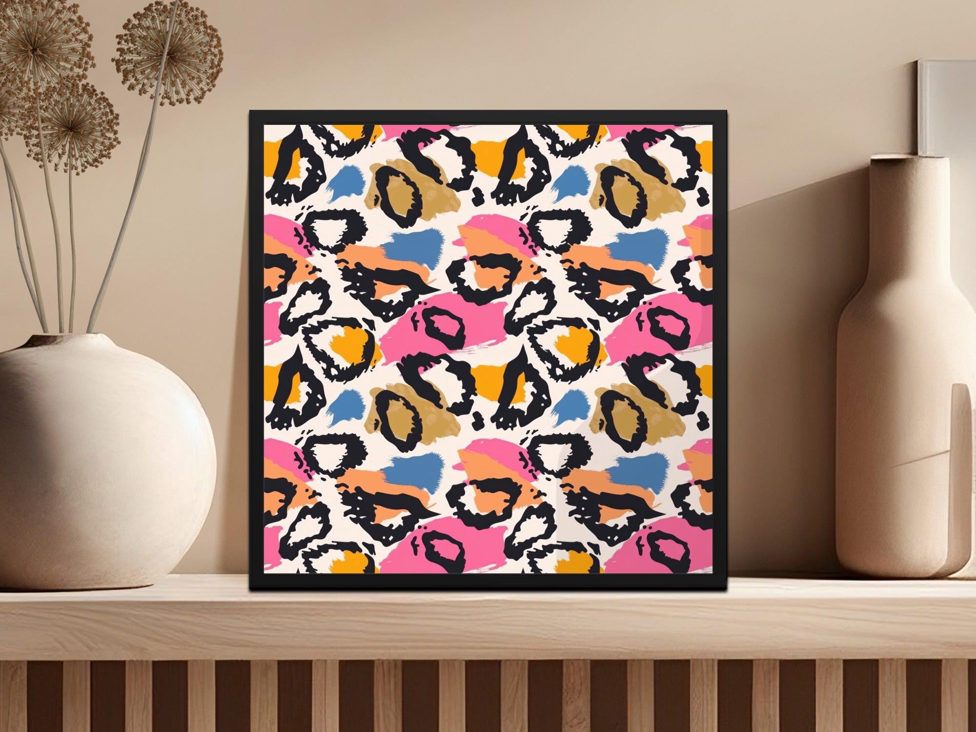 Vibrant Abstract Leopard Print Pattern Framed Art Decor