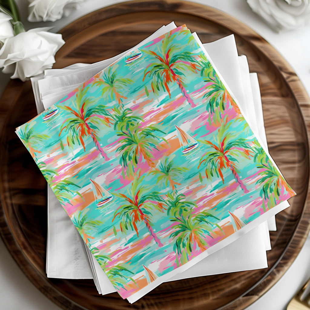 Vibrant Tropical Palm Tree Design Paper Napkin