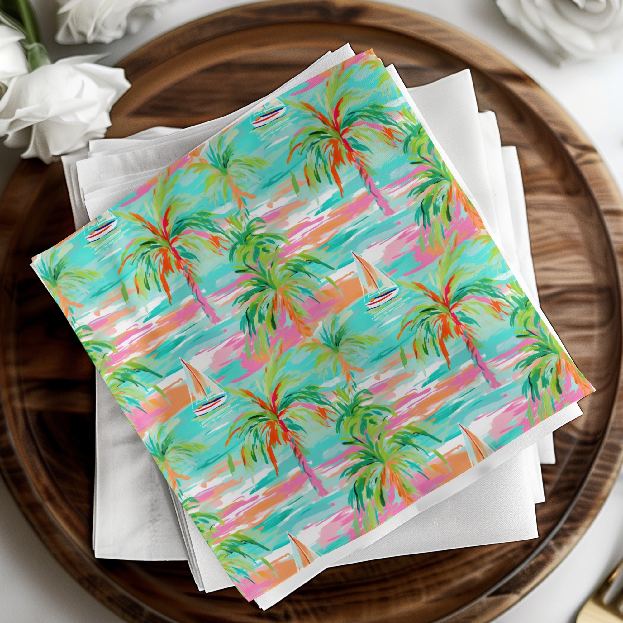 Vibrant Tropical Palm Tree Design Paper Napkin