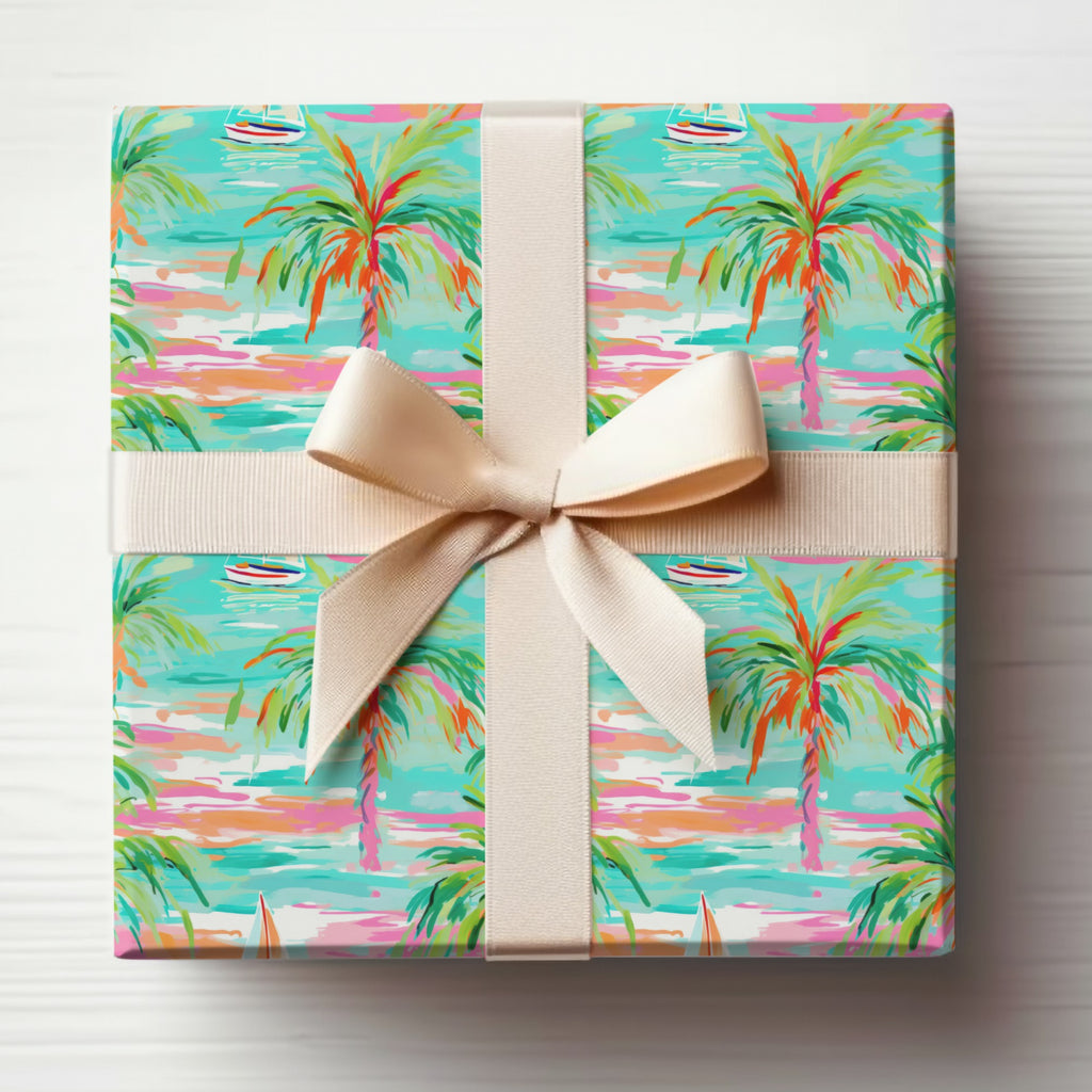 Vibrant Tropical Sunset Palm Tree Print Wrapping Sheet