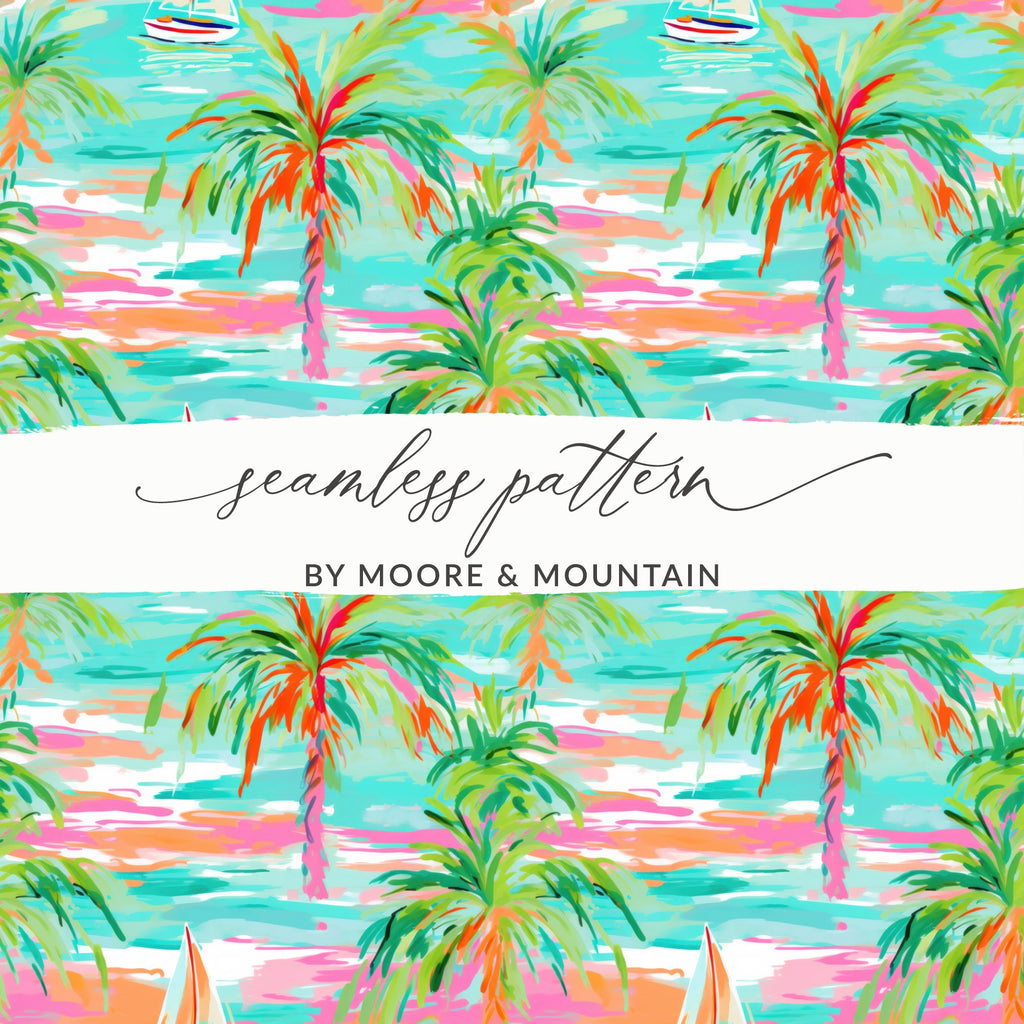 Colorful Tropical Palm Trees Seamless Pattern Design