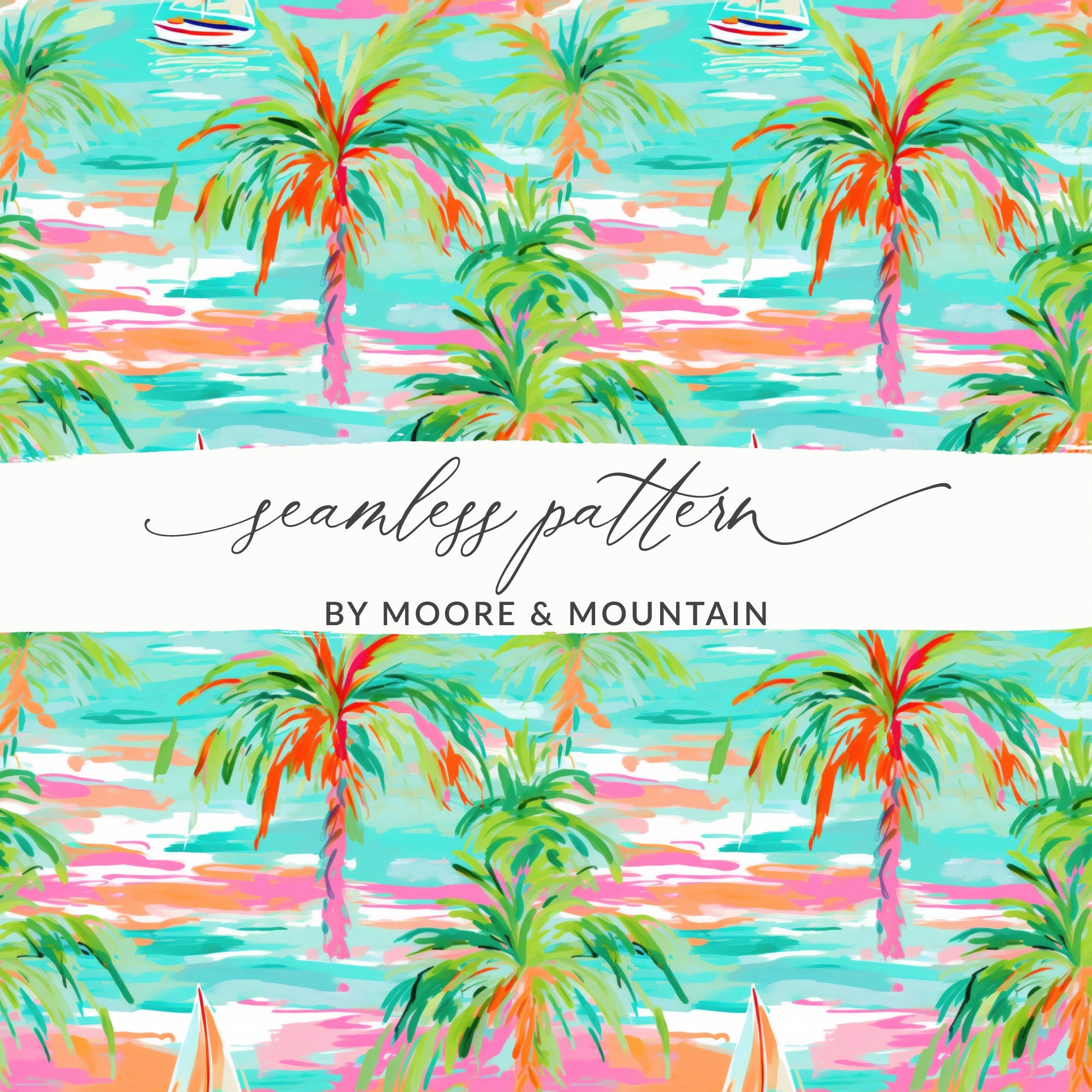 Colorful Tropical Palm Trees Seamless Pattern Design