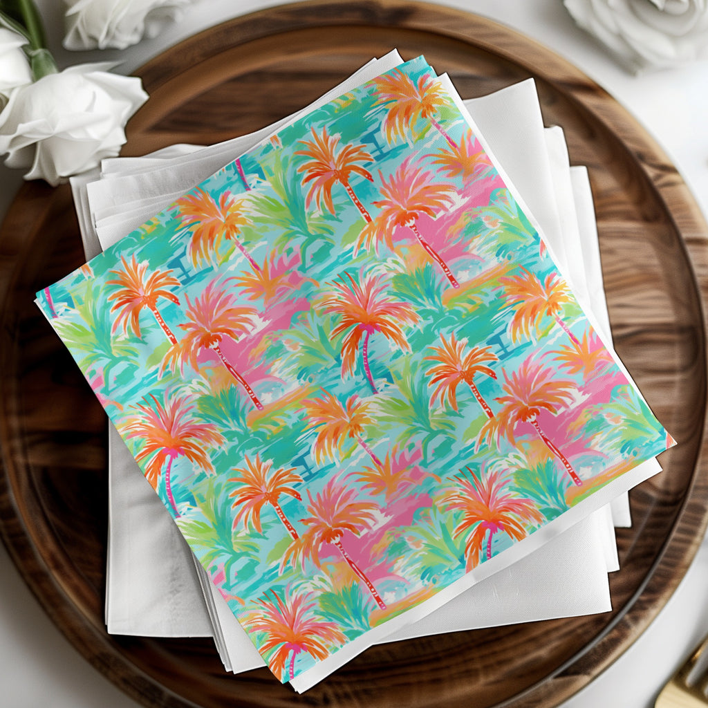 Bright Colorful Tropical Palm Trees Pattern Napkin