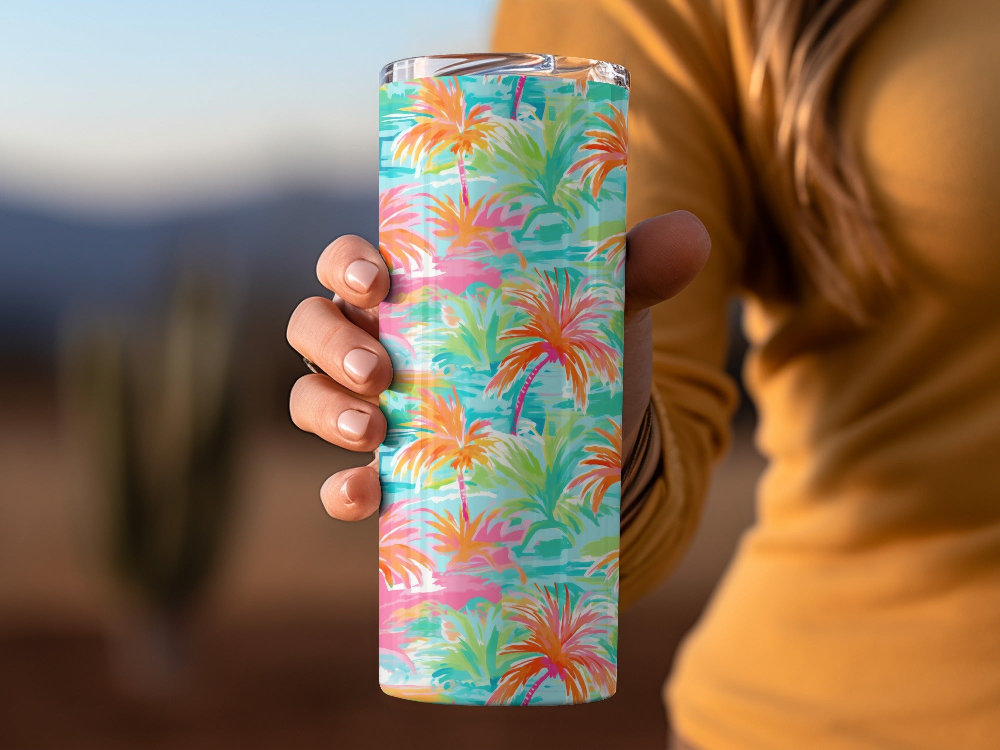 Colorful Tropical Palm Trees Design Tumbler Cup