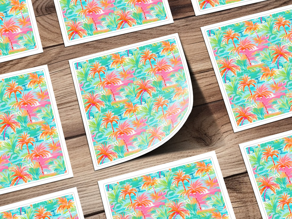 Colorful Tropical Palm Trees Sticker Sheet Product
