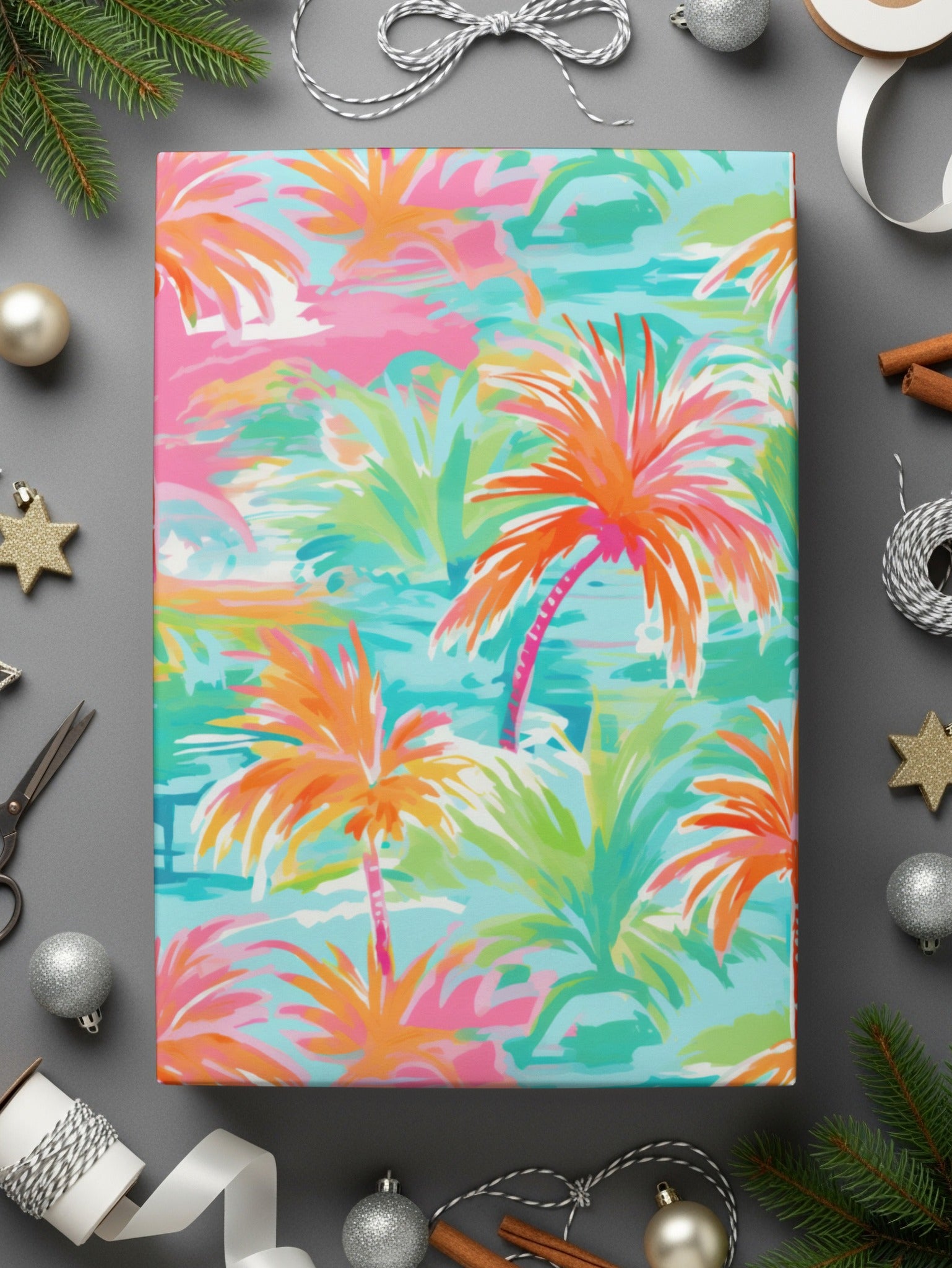 Vibrant Tropical Palm Trees Colored Paper Gift Wrapping
