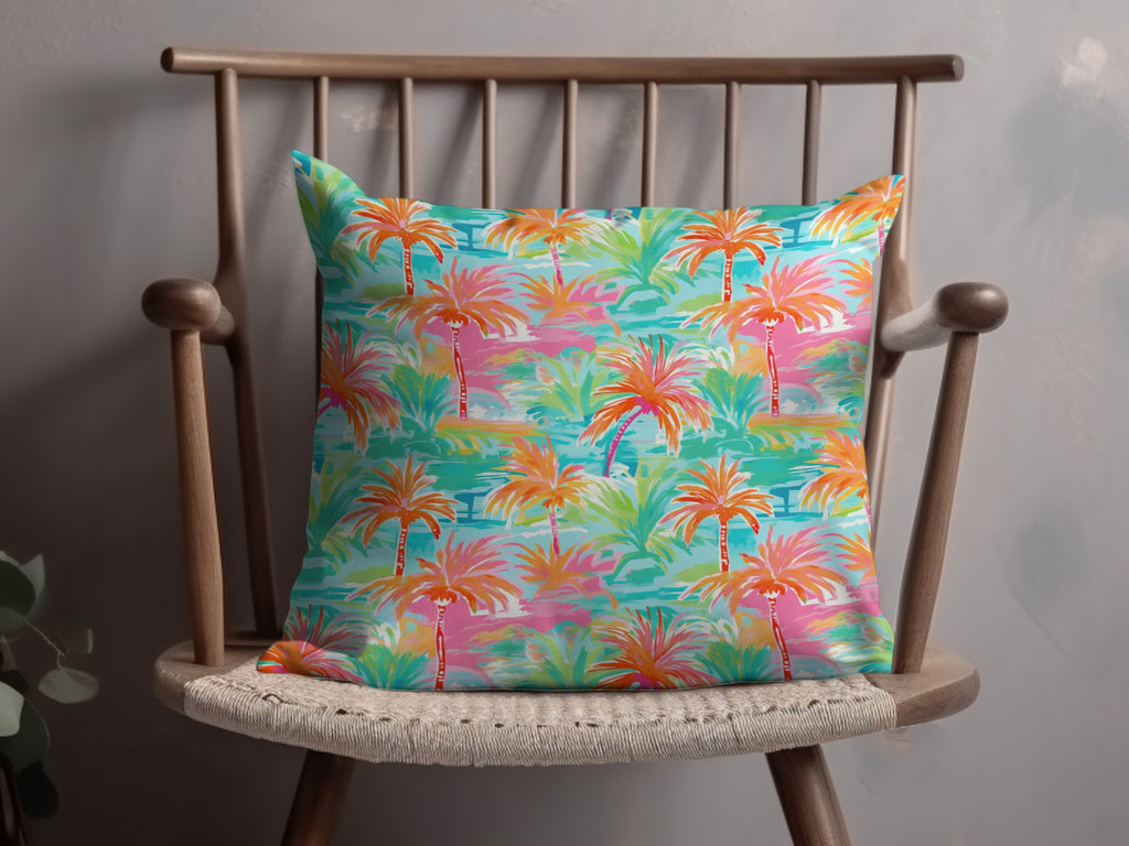 Colorful Tropical Palm Trees Decorative Pillow Product