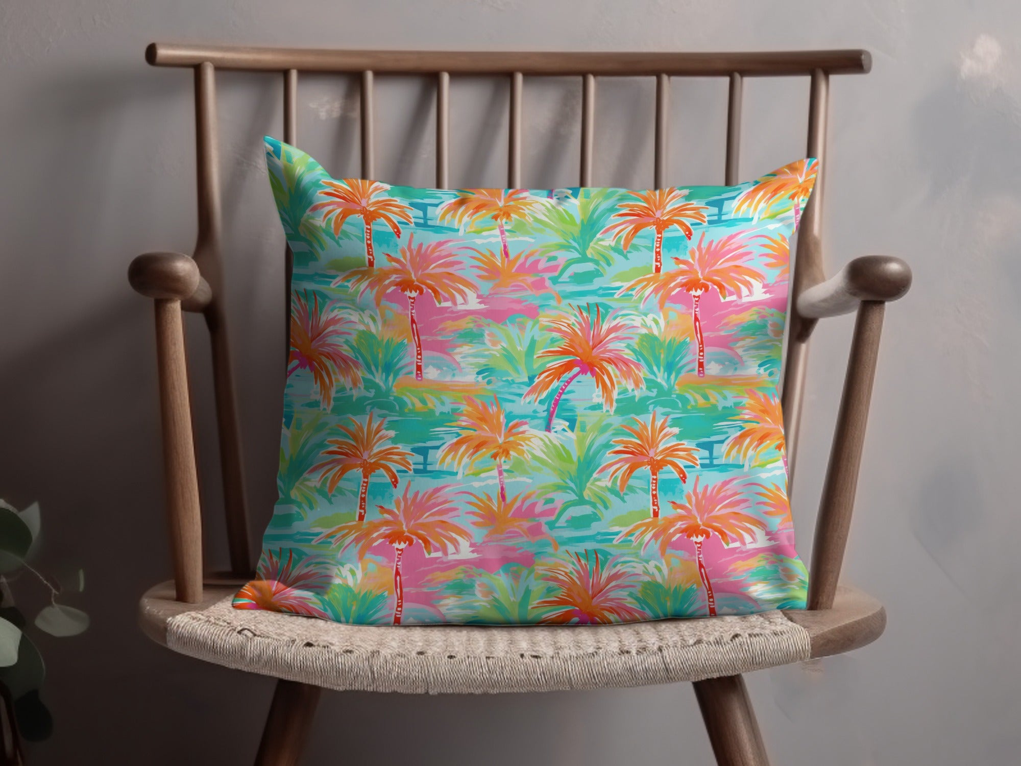 Colorful Tropical Palm Trees Decorative Pillow Product