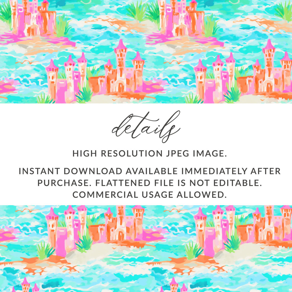 Bright Whimsical Castle Pattern High Resolution JPEG Image