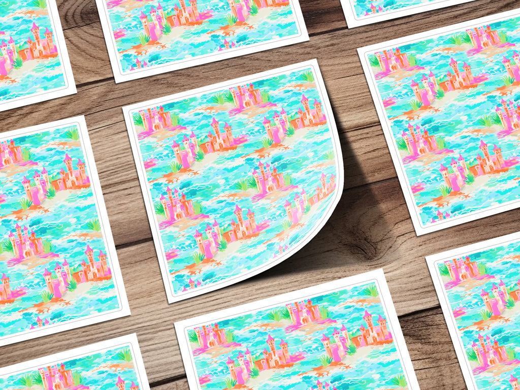 Colorful Castle and Sea Themed Glossy Sticker Sheet