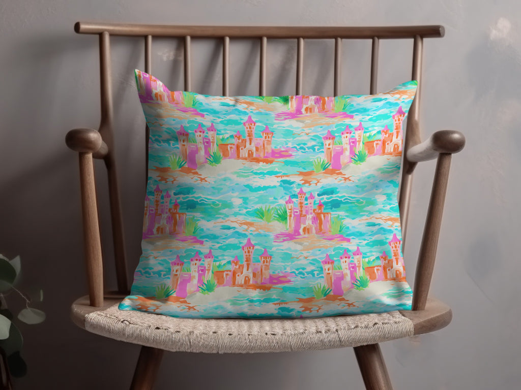 Colorful Castle Landscape Throw Pillow for Home Decor