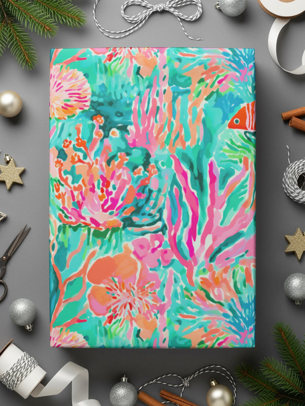 Vibrant Tropical Coral Reef Underwater Scene Wrapping Paper