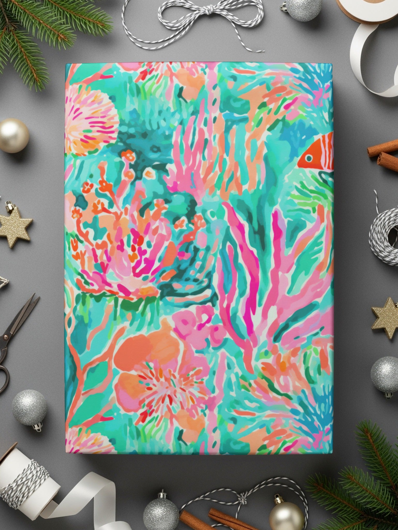 Vibrant Tropical Coral Reef Underwater Scene Wrapping Paper
