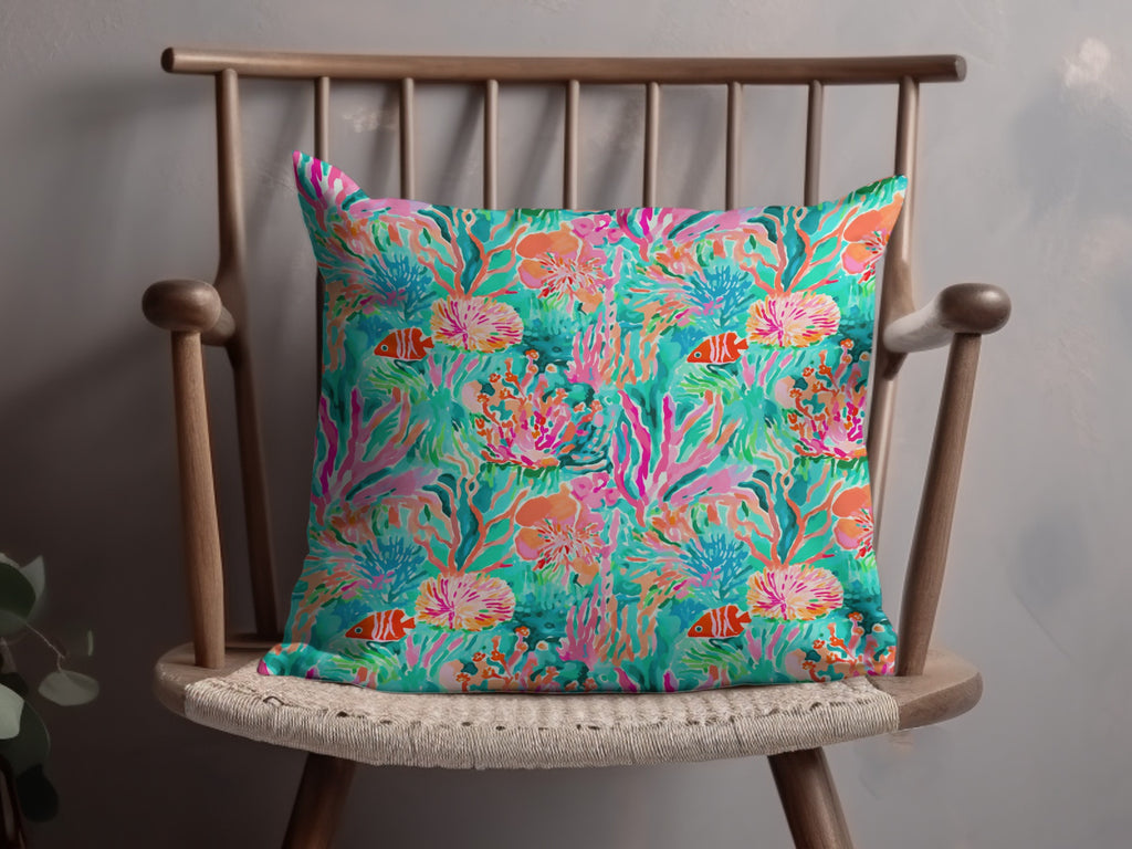 Colorful Underwater Coral Reef Pattern Pillow product