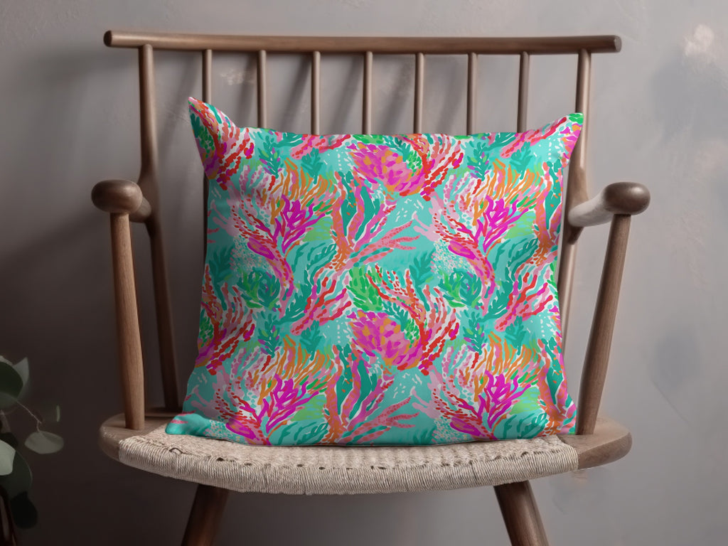 Vibrant Colorful Coral Reef Print Decorative Pillow