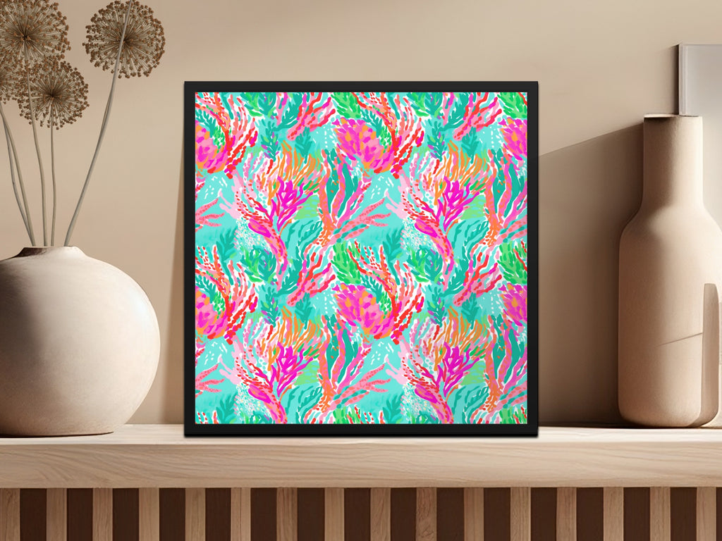 Vibrant Abstract Coral Reef Pattern Framed Art Print