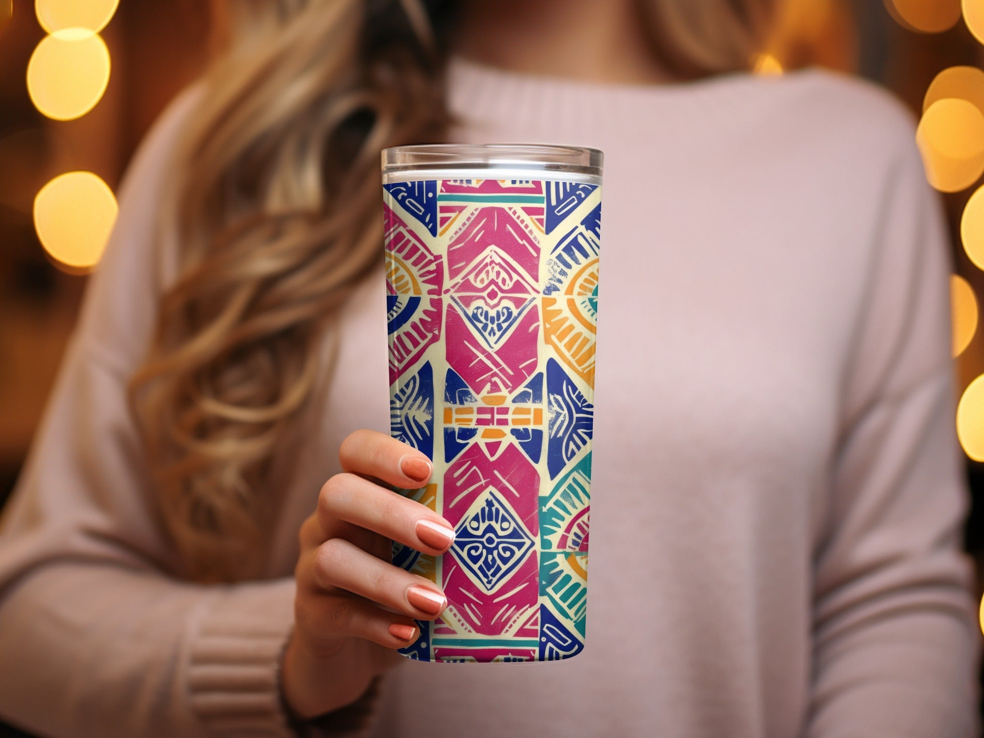 Vibrant Geometric Design Insulated Tumbler for Hot and Cold Drinks