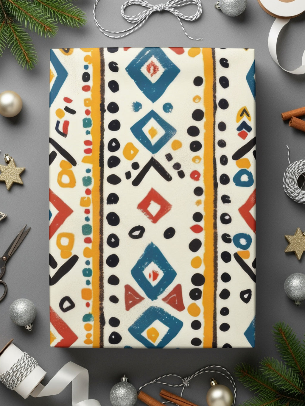 Festive Geometric Patterned Gift Wrapping Paper