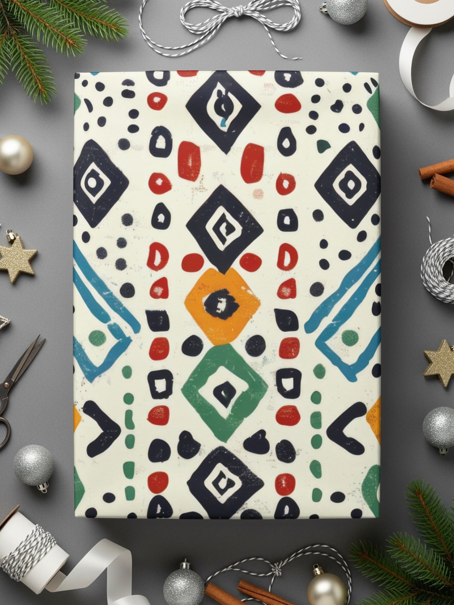 Festive Geometric Pattern Wrapping Paper for Christmas