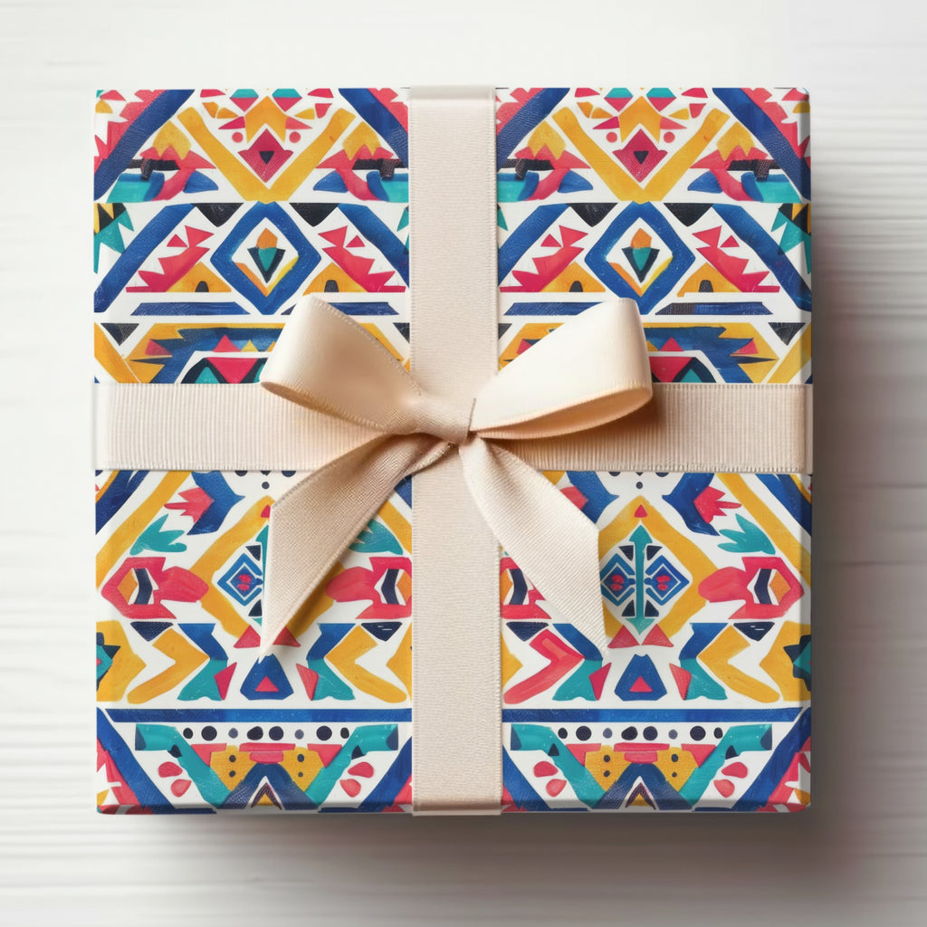 Colorful Geometric Patterned Gift Box with Bow