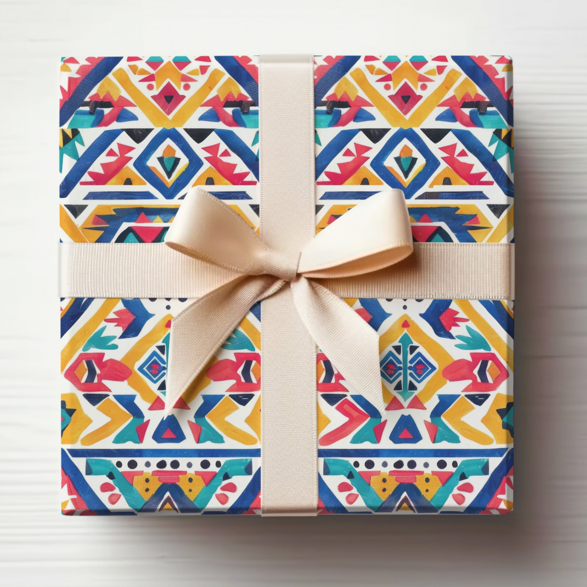 Colorful Geometric Patterned Gift Box with Bow