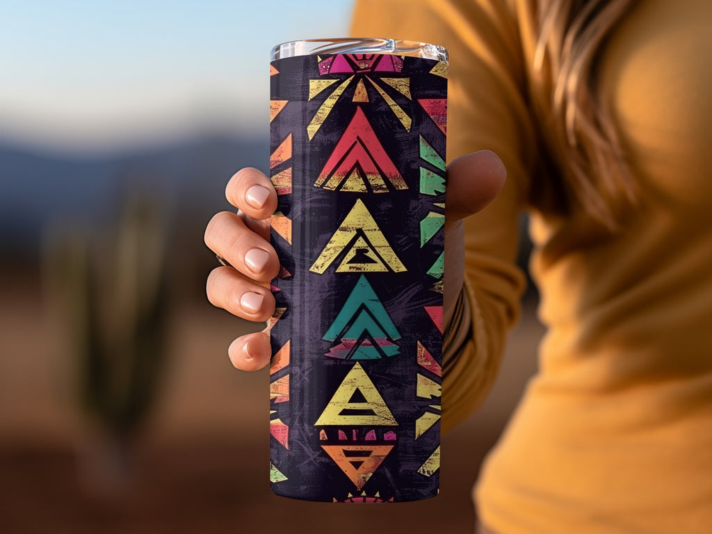 Vibrant Geometric Patterned Tumbler for All Seasons