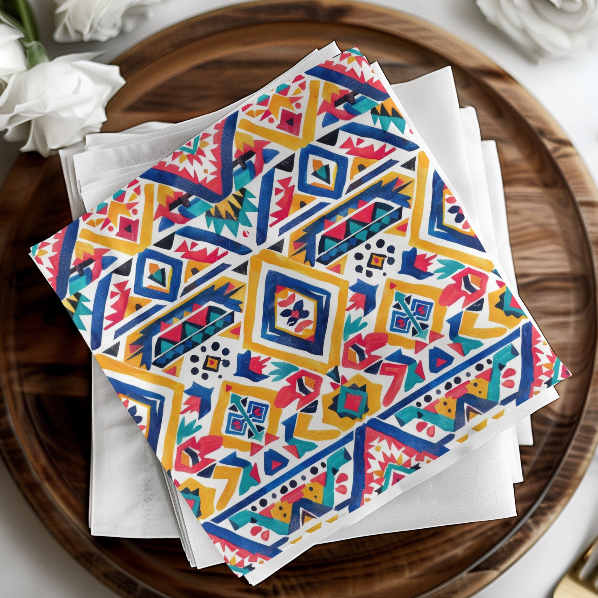 Colorful Geometric Patterned Napkin Set for Dining
