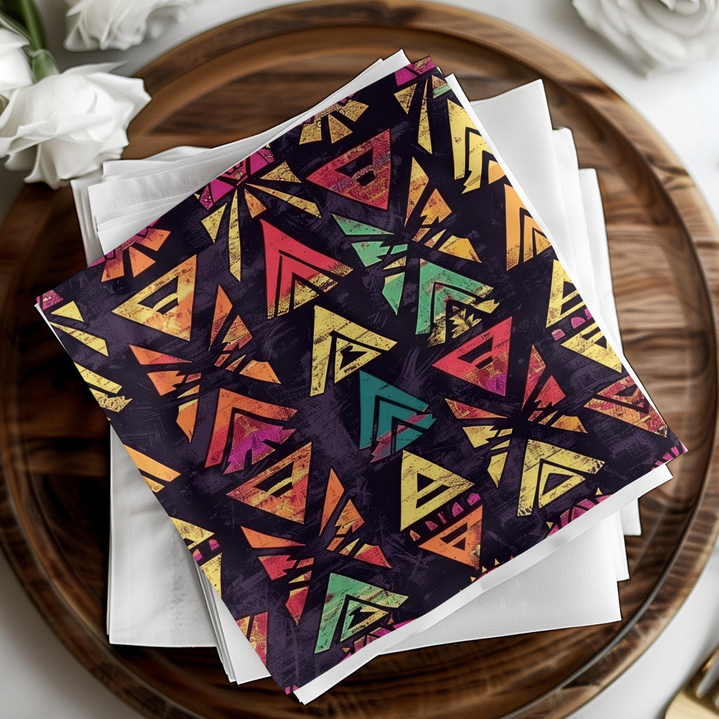 Vibrant Geometric Triangle Pattern on Dark Background Napkin