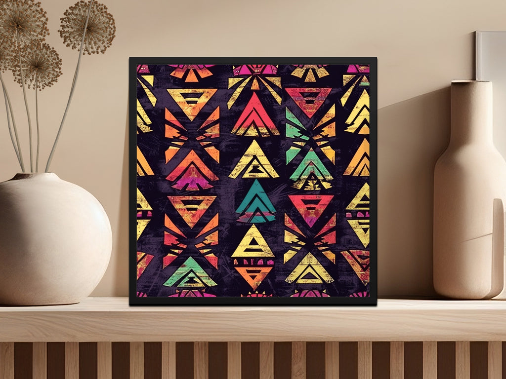 Vibrant Geometric Art Print with Tribal Patterns