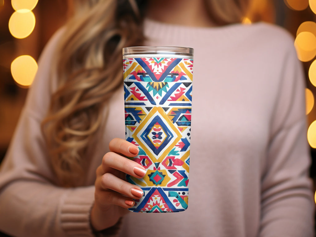Vibrant Geometric Patterned Tumbler Perfect for Gifting