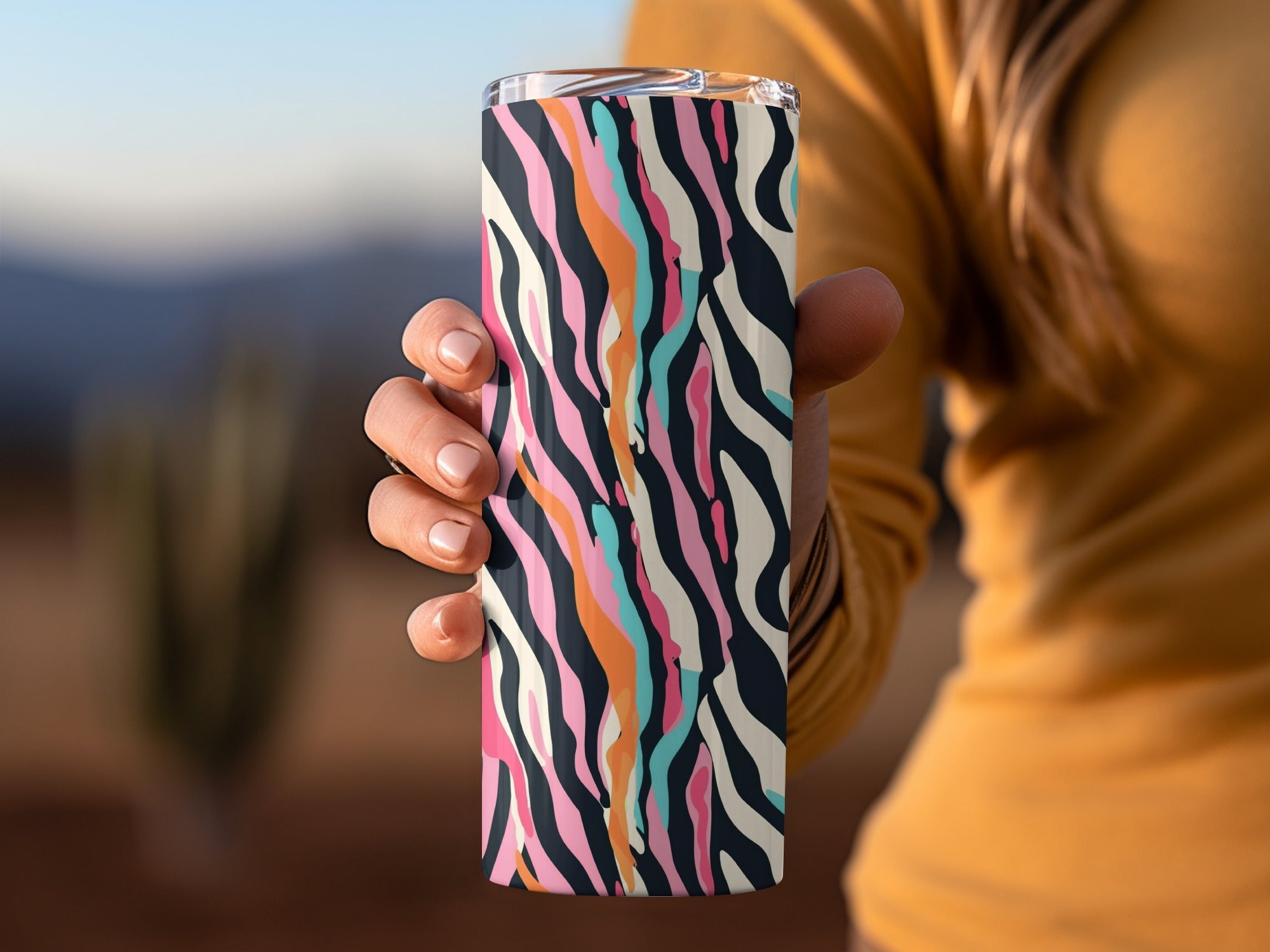 Vibrant Abstract Multicolor Zebra Print Tumbler Cup