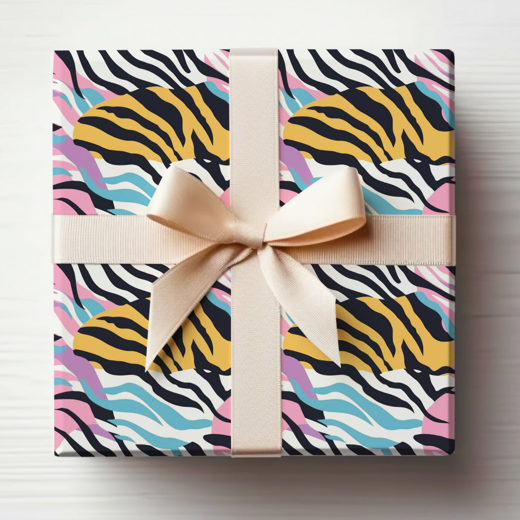 Colorful Zebra Stripes and Abstract Shapes Gift Wrap