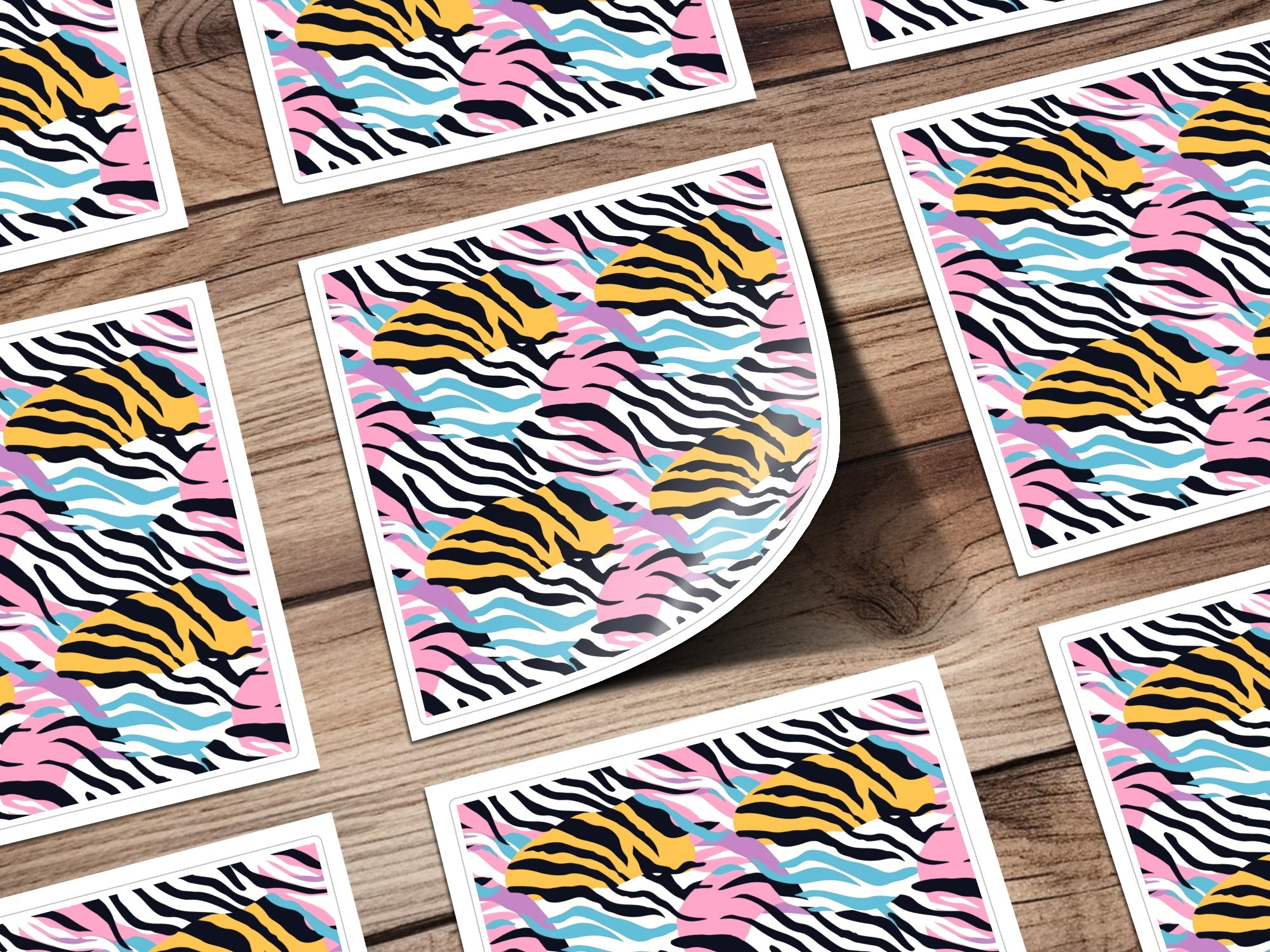 Vibrant Animal Print Zebra and Tiger Pattern Stickers